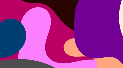 This is a vibrant, abstract illustration featuring organic shapes in shades of purple, pink, and orange. The colors blend dynamically to create a modern and artistic feel.