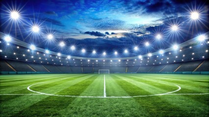 Fototapeta premium Nighttime Soccer Field with Vibrant Stadium Lights and Blurred Background for Sports Photography