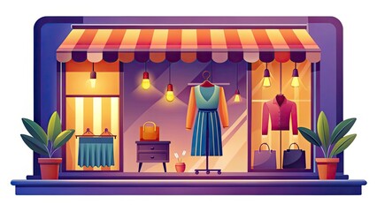 Online Shop Vector Flat Illustration in Low Light Photography Style, Perfect for E-commerce, Digital Marketing, and Modern Web Design with a Cozy Feel and Elegant Presentation