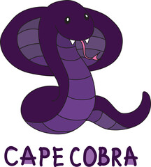 Fototapeta premium purple cape cobra with fangs with colorful text below hand written