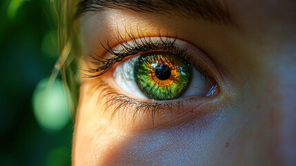 Fototapeta premium Close-up of a vibrant green eye in nature