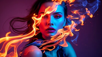 Naklejka premium Vibrant fusion of fire and fashion energy
