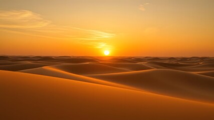 Obraz premium Warm Golden Sky Over Desert with Rising Sun and Expansive Sand Dunes
