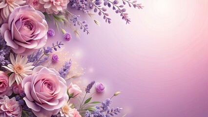 Pastel Pink Lavender Valentine's Day Floral Border Background, Soft Gradient, Romantic Flower Frame,  Floral Design, Valentine's Card Background