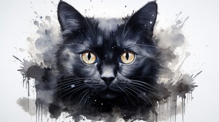 Watercolor Black Cat Art with Golden Eyes for Art Appreciation Day