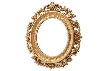 Luxurious golden oval frame with rococo details, antique aesthetic isolated on transparent white background