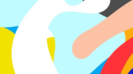 The illustration is an abstract work featuring organic forms rendered in a palette of soft, light colors including white, cream, light blue, peach, and touches of yellow.