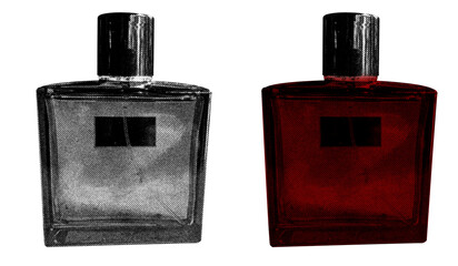Glass Perfume bottle in halftone style illustration with a transparent background. Bold color and a...