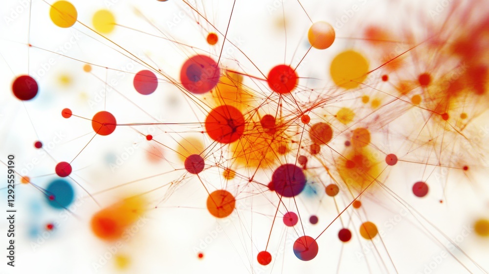 Poster abstract representation of interconnected colorful spheres and lines, symbolizing data flow and conn
