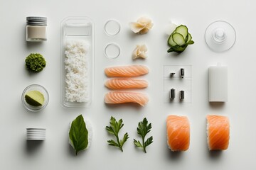 Discover the art of sushi preparation with fresh salmon, rice, and herbs. Elevate your culinary skills effortlessly today.