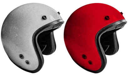 Motorcycle Helmet in halftone style illustration with a transparent background. Bold color and a retro, graphic print aesthetic. Ideal for poster and collage design element