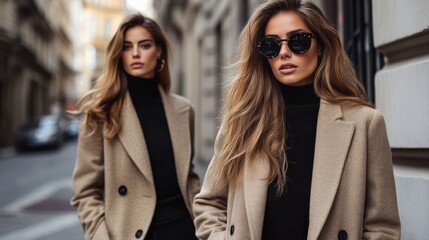 Fototapeta premium Casual messy look transformed into elegant style on city street in late afternoon light. Generative AI