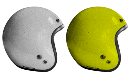 Motorcycle Helmet in halftone style illustration with a transparent background. Bold color and a retro, graphic print aesthetic. Ideal for poster and collage design element