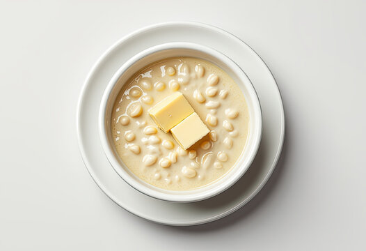 Traditional porridge bowl with melting butter for breakfast recipe websites, food blogs, healthy eating guides, and nutritional education content - Powered by Adobe