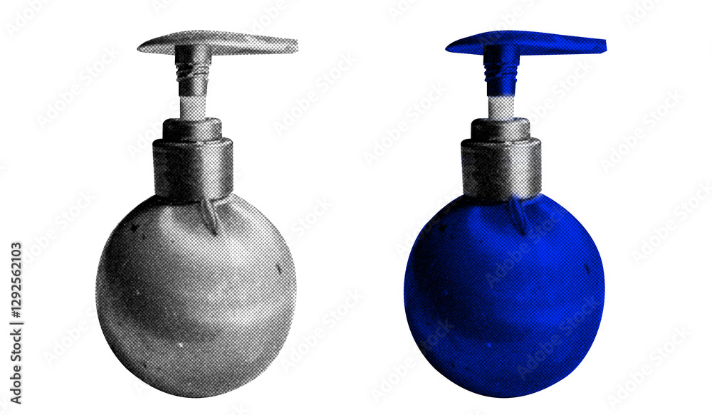 Fototapete pump bottle in halftone style illustration with a transparent background. bold color and a retro, gr