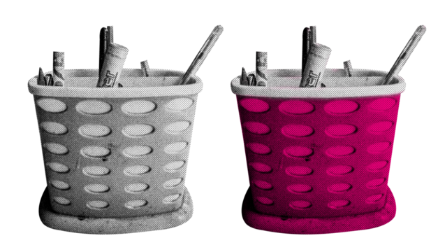 Pencil Basket in halftone style illustration with a transparent background. Bold color and a retro, graphic print aesthetic. Ideal for poster and collage design element