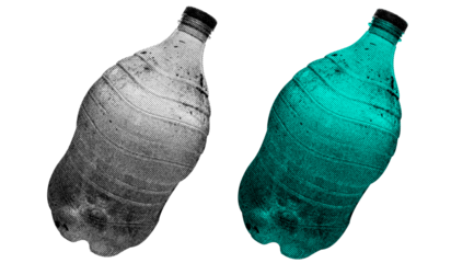 Plastic Gallon in halftone style illustration with a transparent background. Bold color and a retro, graphic print aesthetic. Ideal for poster and collage design element