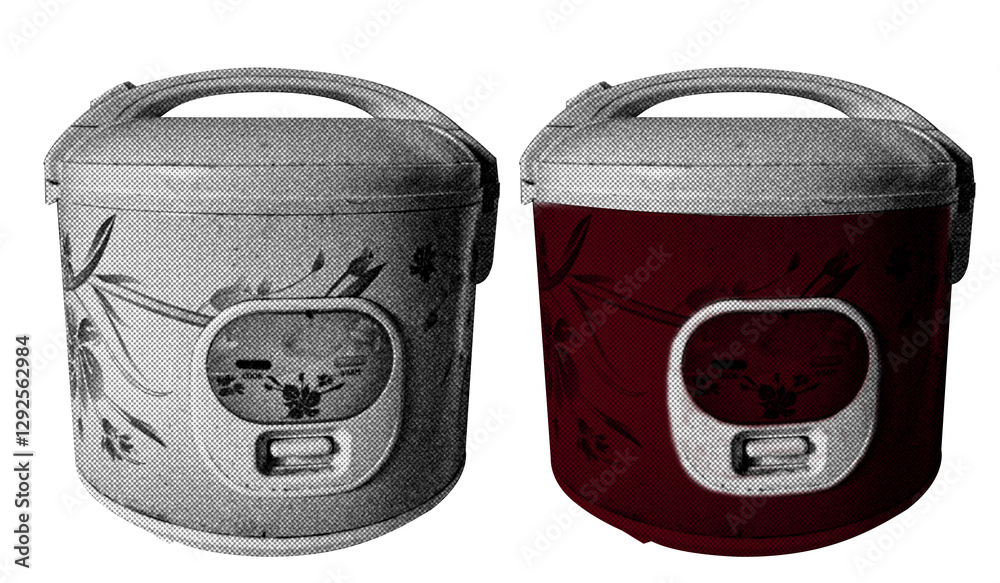 Fototapete rice cooker in halftone style illustration with a transparent background. bold color and a retro, gr