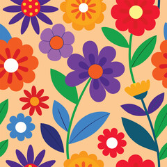 Seamless Floral Pattern with Flowers and Leaves for Spring and Summer Décor.