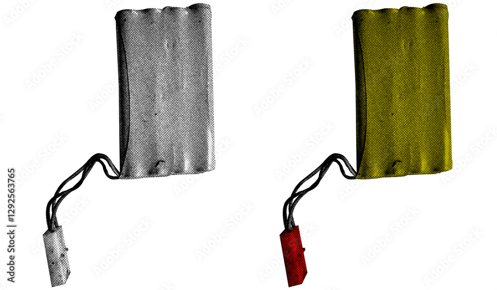 Fototapete A Battery in halftone style illustration with a transparent background. Bold color and a retro, graphic print aesthetic. Ideal for poster and collage design element