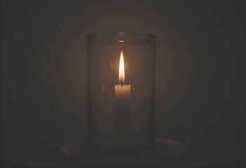 A candle with a flickering flame in a dim environment. Warm light casts soft shadows, creating a calm and intimate atmosphere. A minimalist composition emphasizing warmth, tranquility, and relaxation.