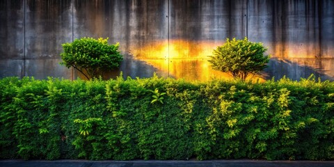 Obraz premium Silhouette Photography: Concrete Wall, Green Bush â€“ Dramatic Lighting, Nature, Urban Contrast
