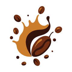 coffee splash with coffee beans on white background.