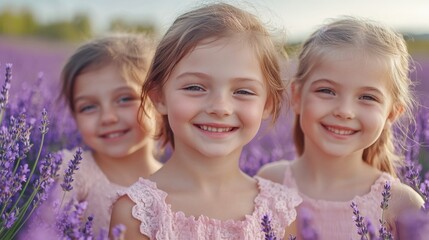 Cute girls at the Lavender flower field