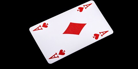 Ace of Diamonds playing card isolated on black background.
