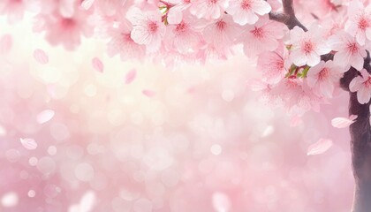 淡いキラキラピンク色ぼかし背景に花びらが舞い散る美しい桜の花のフレーム  3DCGイラスト