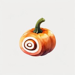 Watercolor Illustration of a Whimsical Pumpkin with a Spiral Pattern
