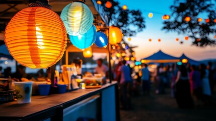 Vibrant Indian night market with glowing lanterns and stalls selling diverse regional delicacies, street food heritage