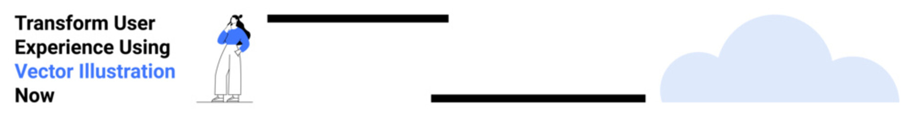 Person standing and watching a progress bar beside a subtle cloud graphic, signifying simplicity and creativity. Ideal for technology, user interface, innovation, minimalism, branding, progress, flat