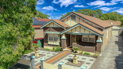 Old Restored Federation Suburban Sydney Double Brick with terrecotta Roof tiles timber window frames  in western Sydney  NSW Australia