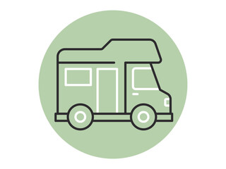 Trip and Vacation vector icon concept. Camper van icon. Traveling symbols outline vector line icons.