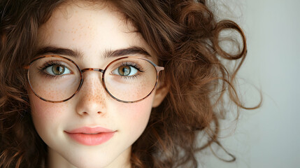 Obraz premium Girl, glasses, curly hair, portrait, studio