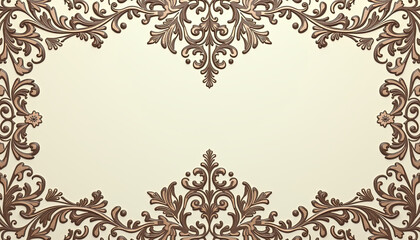 Fototapeta premium Victorian lace pattern with rich brown ornamental border on cream background for wedding invitations, vintage-inspired stationery, elegant certificates, digital scrapbooking and heritage projects.