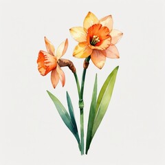 Obraz premium Watercolor Painting of Two Orange and Yellow Daffodils