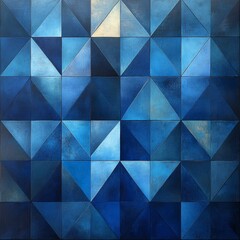 Fototapeta premium Geometric Abstract Artwork in Shades of Blue with Triangles and Rectangles Interwoven in a Harmonious Pattern for Interior Design and Creative Projects