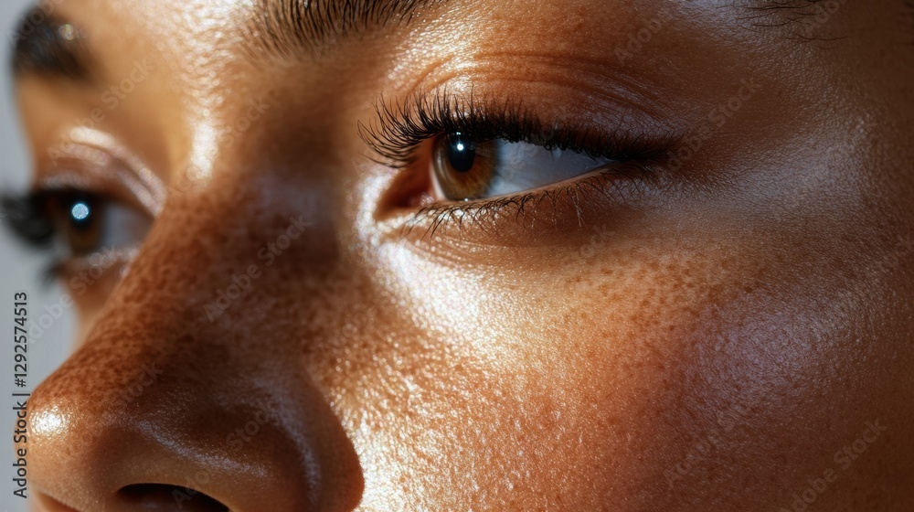 Aufkleber close up view of woman’s face showing contrast between drawn lines and smooth skin for educational p