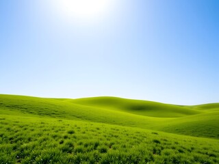 Fototapeta premium Peaceful Hillside Scene with Lush Greenery and Clear Summer Sky