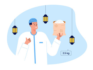 Muslim guy giving out alms in mosques Illustration. Moslem illustration. Flat vector illustration concept.