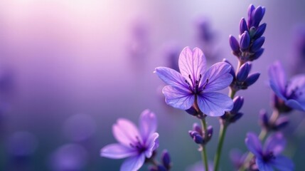 Fototapeta premium Delicate purple blossoms bathed in soft light, a serene floral scene evoking tranquility and peace