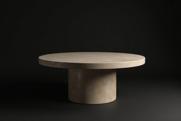 A Modern Minimalist Round Pedestal Table on a Dark Background, Perfect for Displaying Products or Decor
