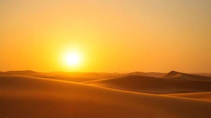Obraz premium Golden Desert Sky with Rising Sun and Shifting Sand Dunes in the Distance
