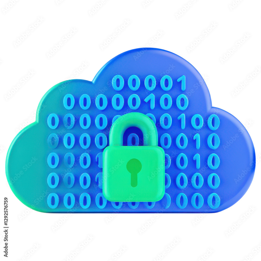 Poster secure cloud storage concept, secure cloud storage with binary code and padlock clipart photo isolat