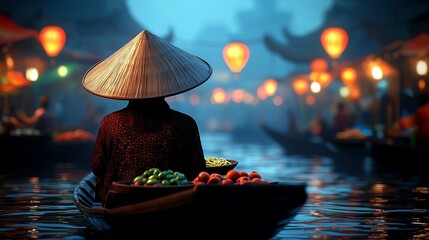 Obraz premium A floating market in Thailand at dusk