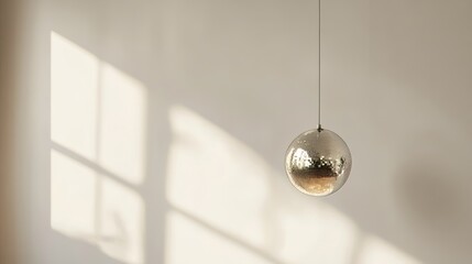 a beige disco ball hanging