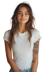 Fototapeta premium Nice Girl in White T-shirt Mock Up Isolated Background