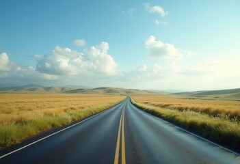 Obraz premium Beautiful Winding Road in the Countryside: A Scenic View of a Long and Curvy Road with a Field and a Clear, Cloudless Sky
